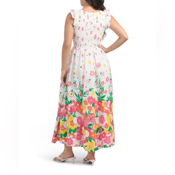 Mr. Zimi Abbie Floral Viscose Smocked Bodice Maxi Dress White Multicolor Size 10 - Picture 2 of 2